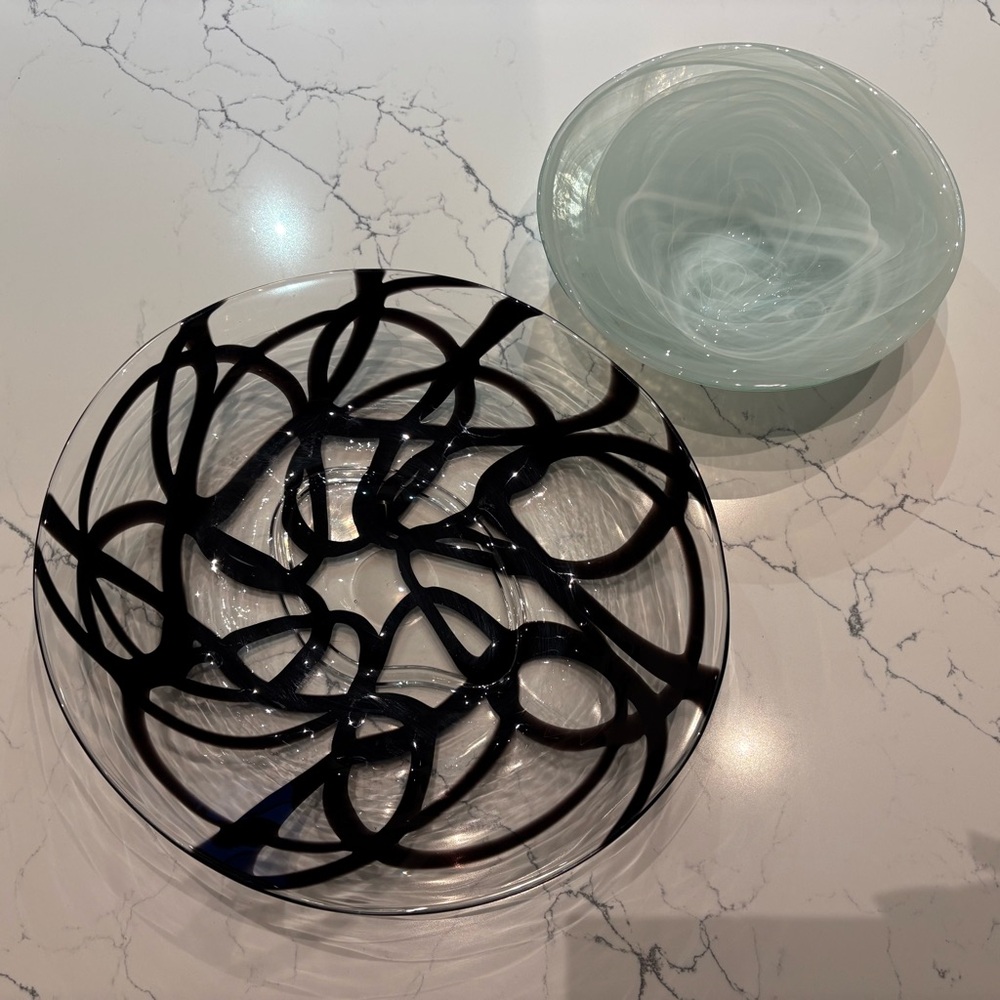Set of two decorative glass bowls / plates